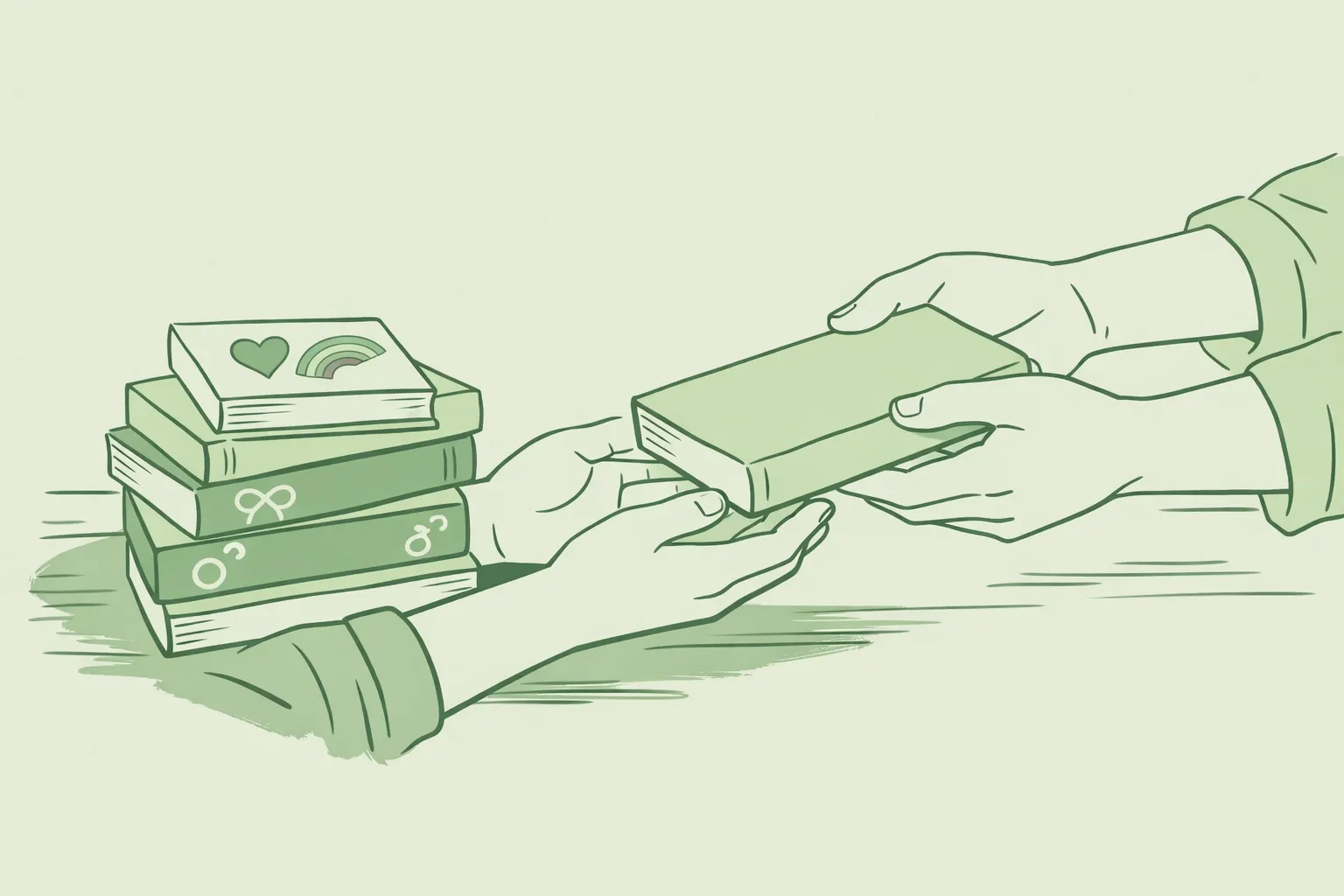 Authors sharing LGBTQ+ e-books directly with readers, hand-to-hand connection at readwithpride.com